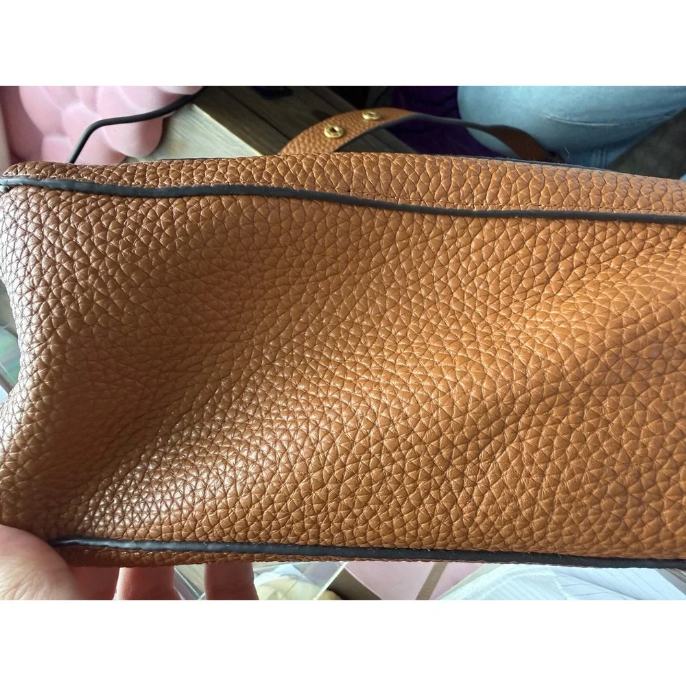 Rebecca Minkoff Brown Pebbled Leather Studded Crossbody Bucket Bag Gold Hardware